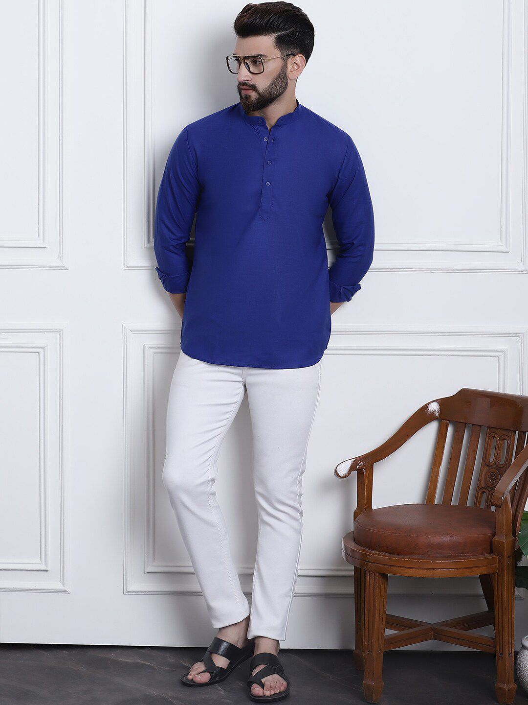 SOJANYA Mandarin Collar Cotton Silk Kurta Pendek Biasa