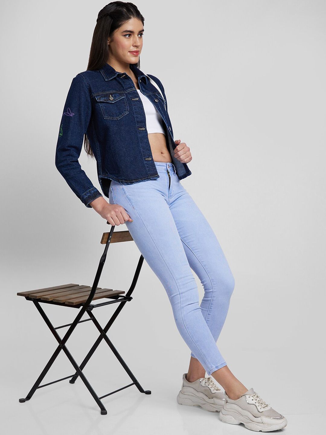 Wanita spykar membasuh jaket denim tanaman
