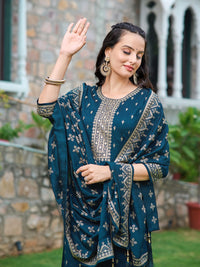 Motif etnik kalini bersulam kurta lurus dengan seluar & dupatta