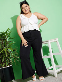 SASSAFRAS Curve Plus Size Women High-Rise Black Flared Trousers