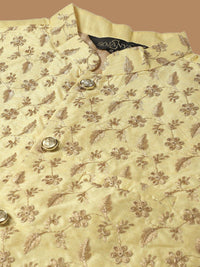 SOJANYA Embroidered Sequinned Pure Cotton Kurta with Churidar & Embroidered Nehru Jacket
