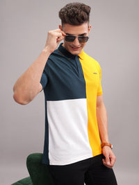 ADRO Colourblocked Polo Collar Lengan Pendek Kapas Tulen T-shirt Biasa