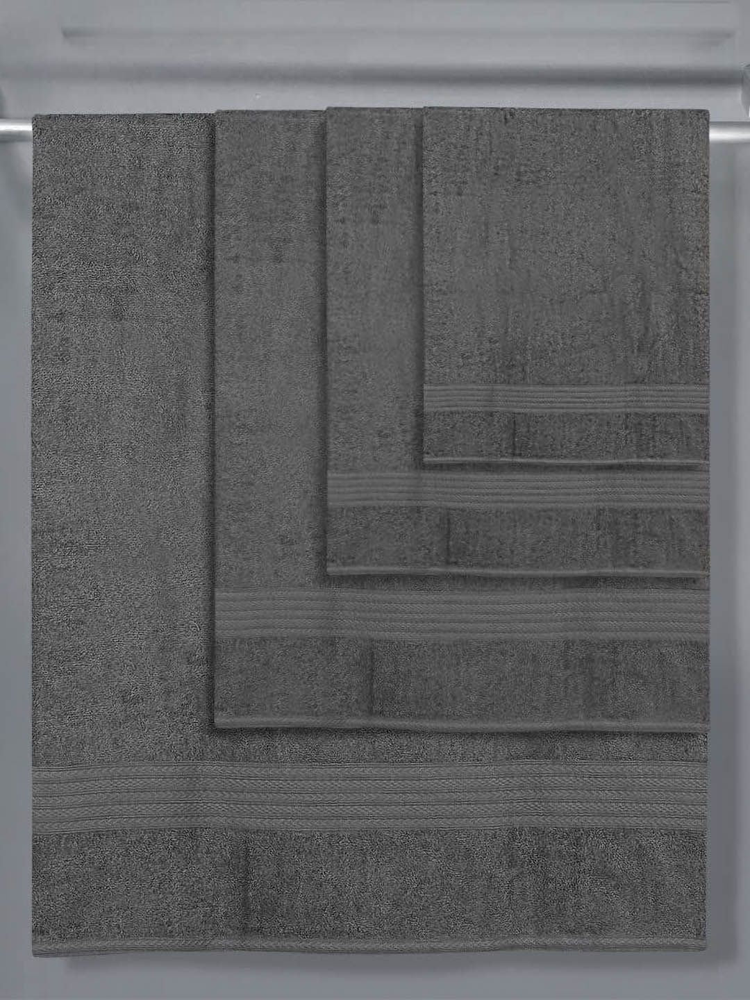 BOMBAY DYEING Grey 4 Pieces Pure Cotton 450 GSM Towel Set
