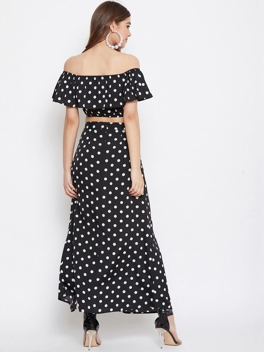 Berrylush Black & White Polka Dots Printed Two-Piece Dress
