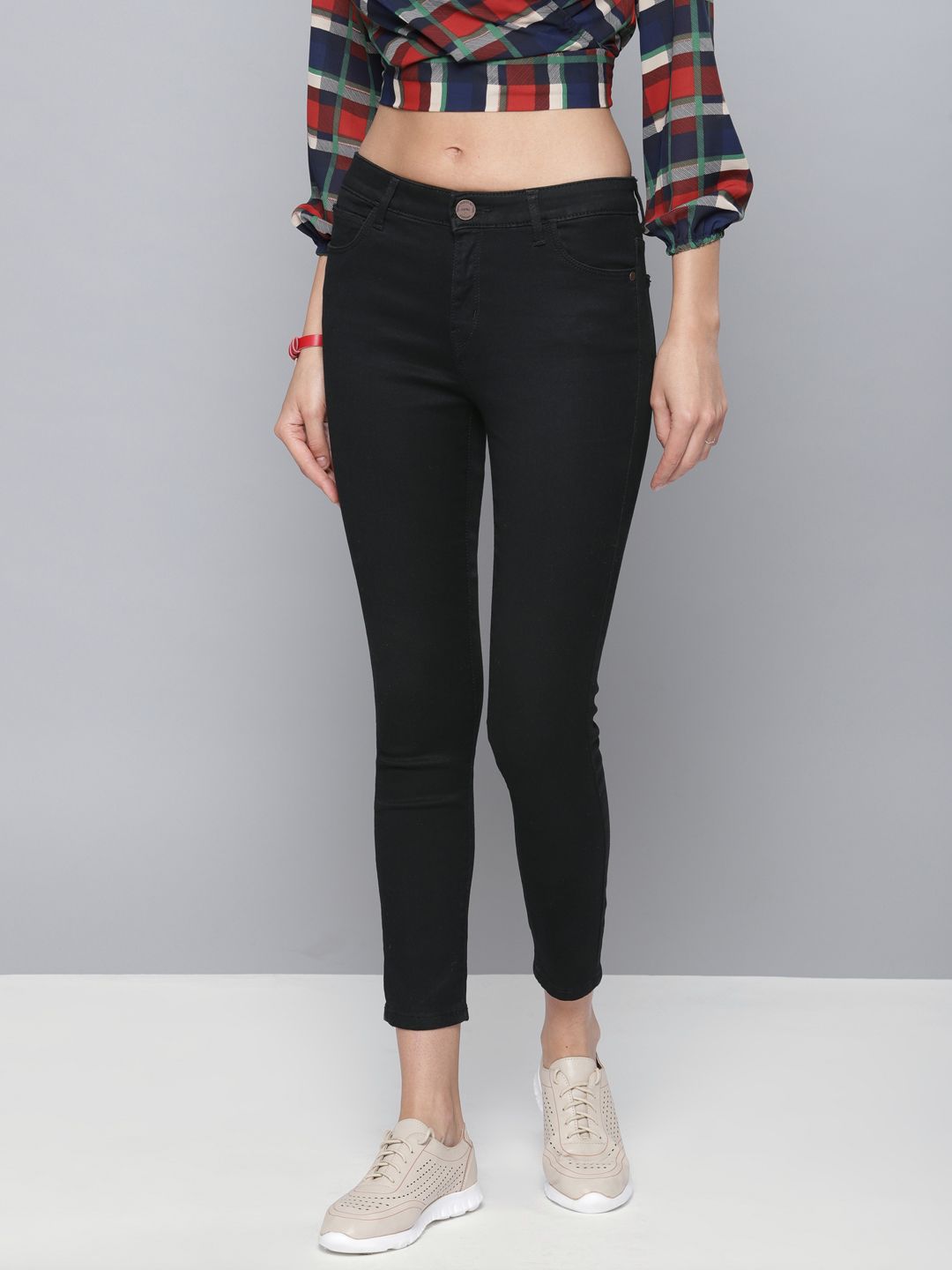 Basics By Tokyo Talkies Women Black Super Skinny Fit Mid-Rise Ankle Length Stretchable Jeans
