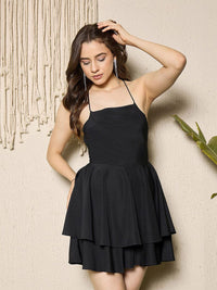Berrylush Women Solid Layered Shoulder Straps Mini Jumpsuit