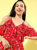 Berrylush Women Red Floral Printed Fit and Flare Dress