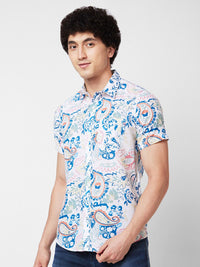 SPYKAR Spread Collar Short Sleeves Floral Printed Cotton Casual Shirt