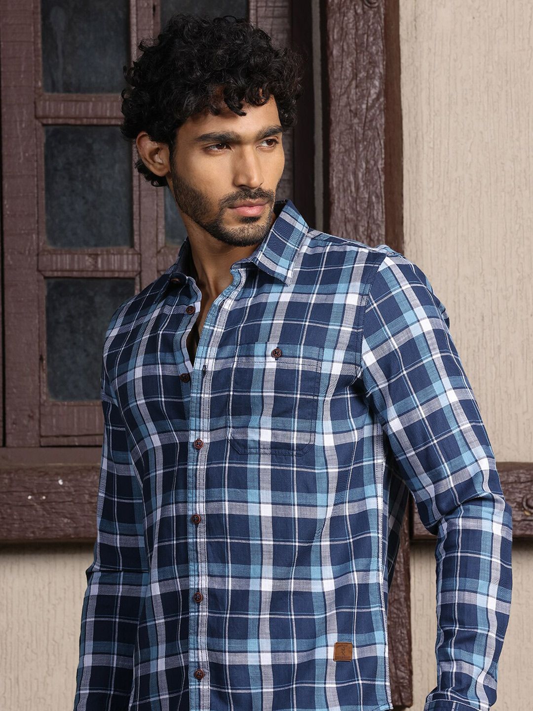 Thomas Scott Premium Slim Fit Tartan Checks Opaque Cotton Casual Shirt
