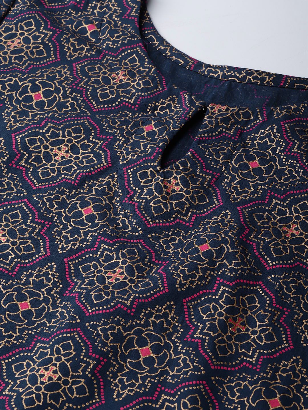 Indo Era Midnight Blue Foil Print Persian Mandala Pure Cotton Kurta Set
