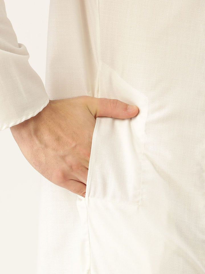 SOJANYA Men White Solid Angrakha Straight Kurta