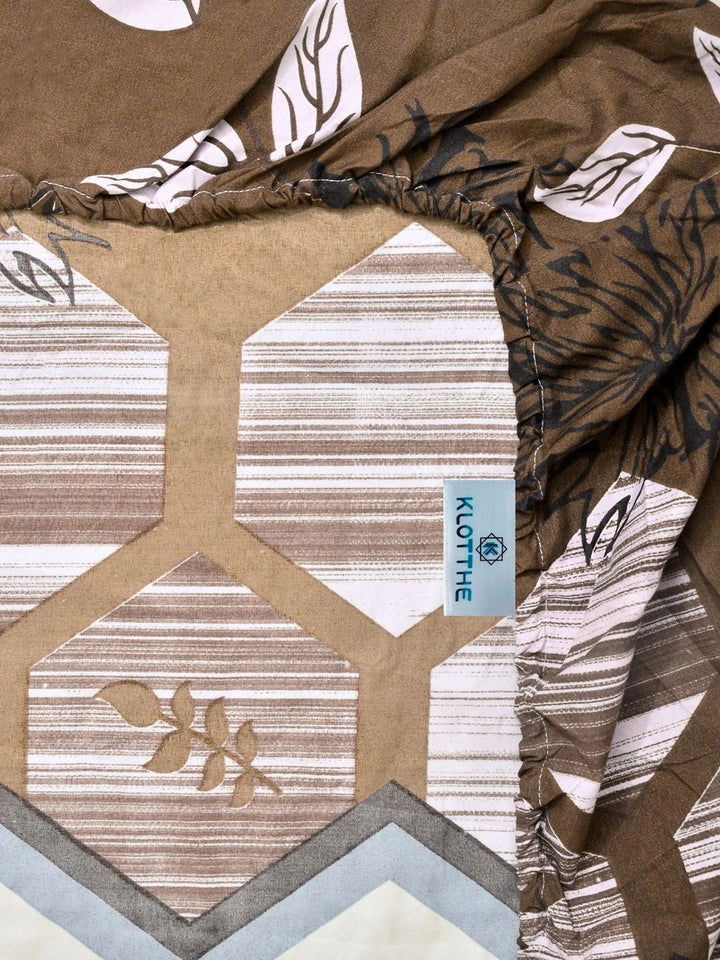 KLOTTHE Beige Floral 300 TC King Bedsheet with 2 Pillow Covers