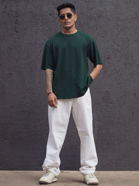 Powerlook Blue Cotton Round Neck Oversized T-shirt