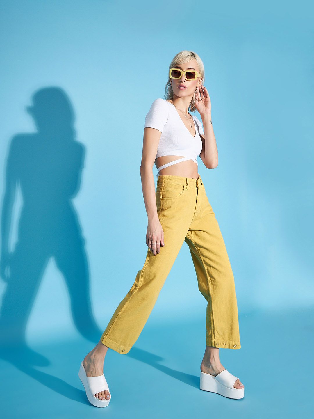 SASSAFRAS Women Stylish Mustard Relaxed Fit Jeans