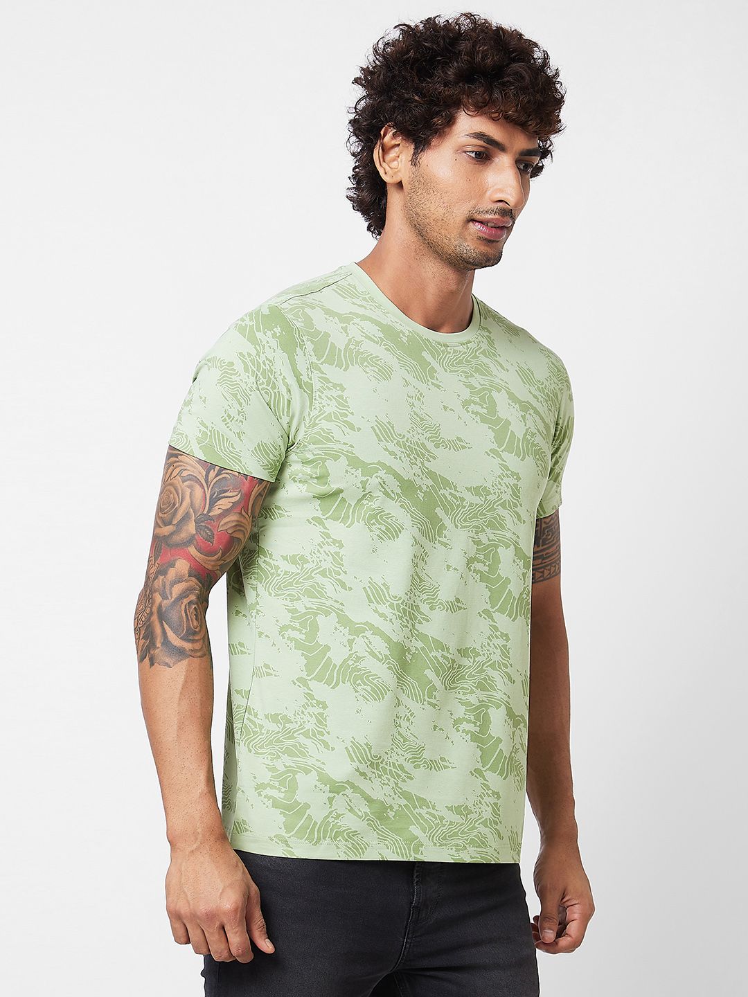 SPYKAR Round Short Sleeves Printed Slim Fit Cotton T-shirt