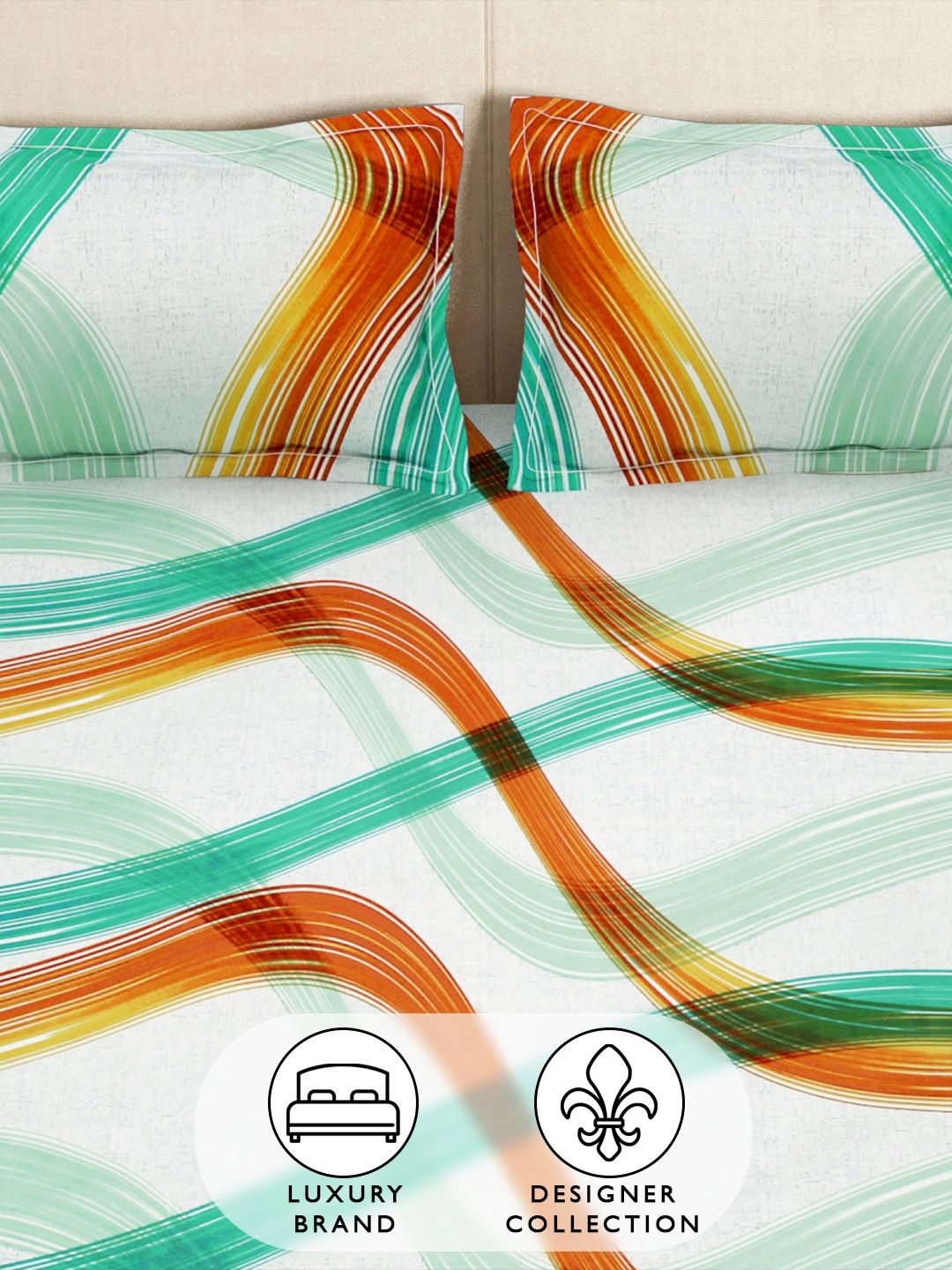 Story@home Arena White & Teal Printed 180 TC Fitted Queen Bedsheet With 2 Pillow Covers