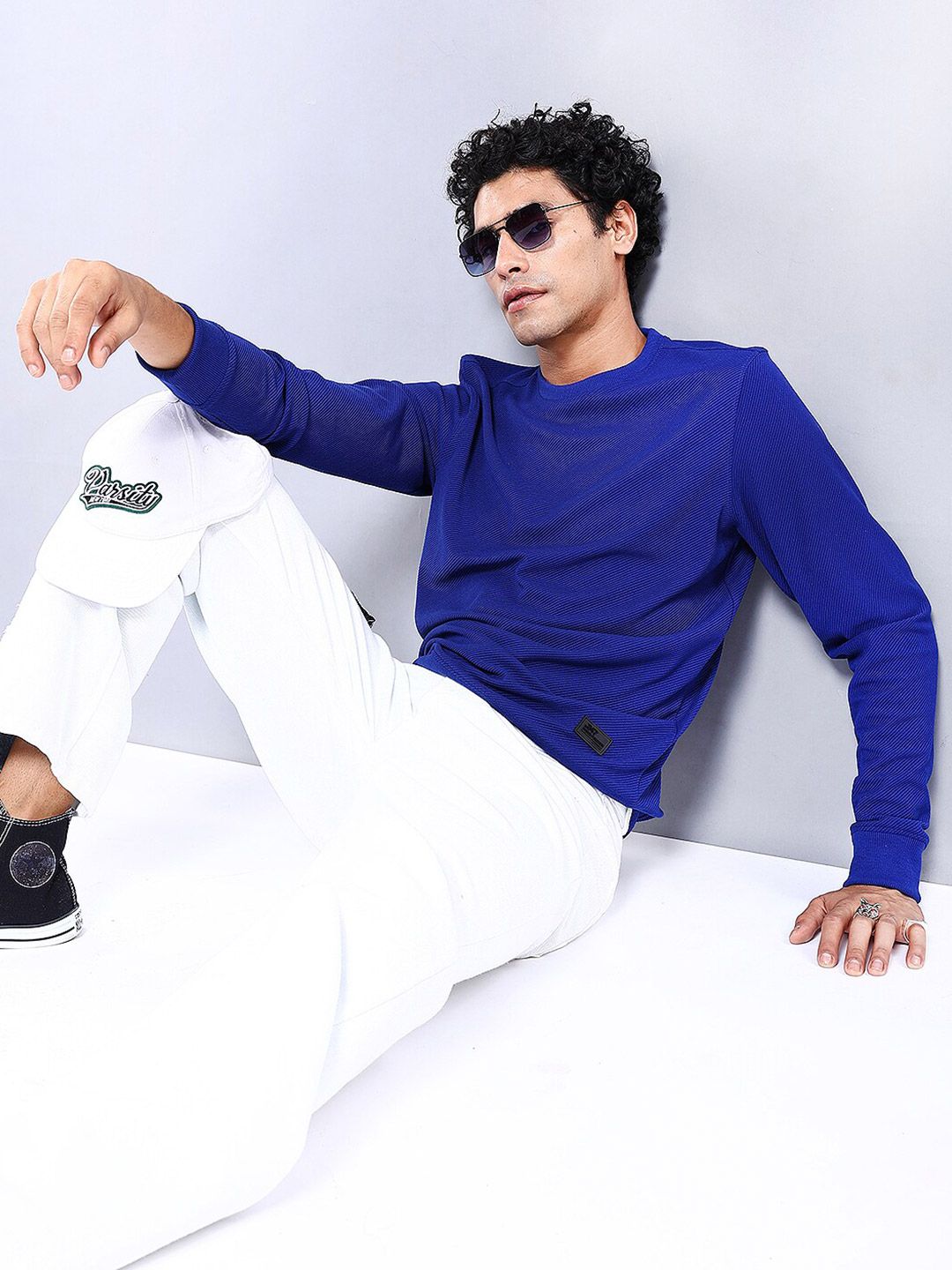 The Indian Garage Co Self Design Textured Long Sleeve Pullover Sweatshirt