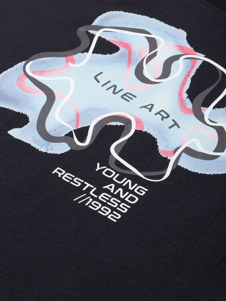 SPYKAR Graphic Printed Drop-Shoulder Sleeves Oversized T-shirt