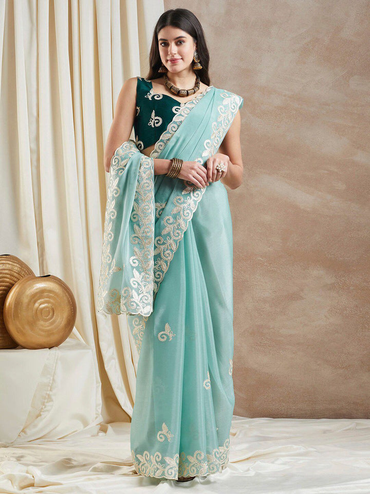 Saree mall Embellished Embroidered Organza Saree