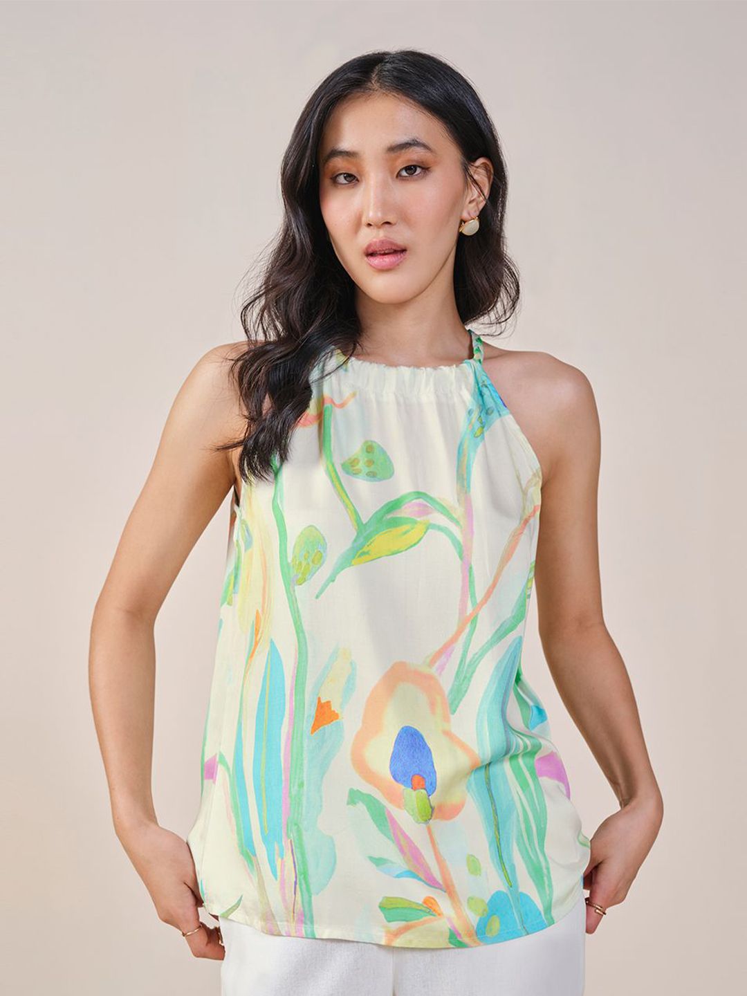 AND Halter Neck Sleeveless Printed Top