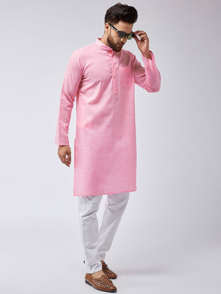 SOJANYA Men Pink Solid Straight Kurta