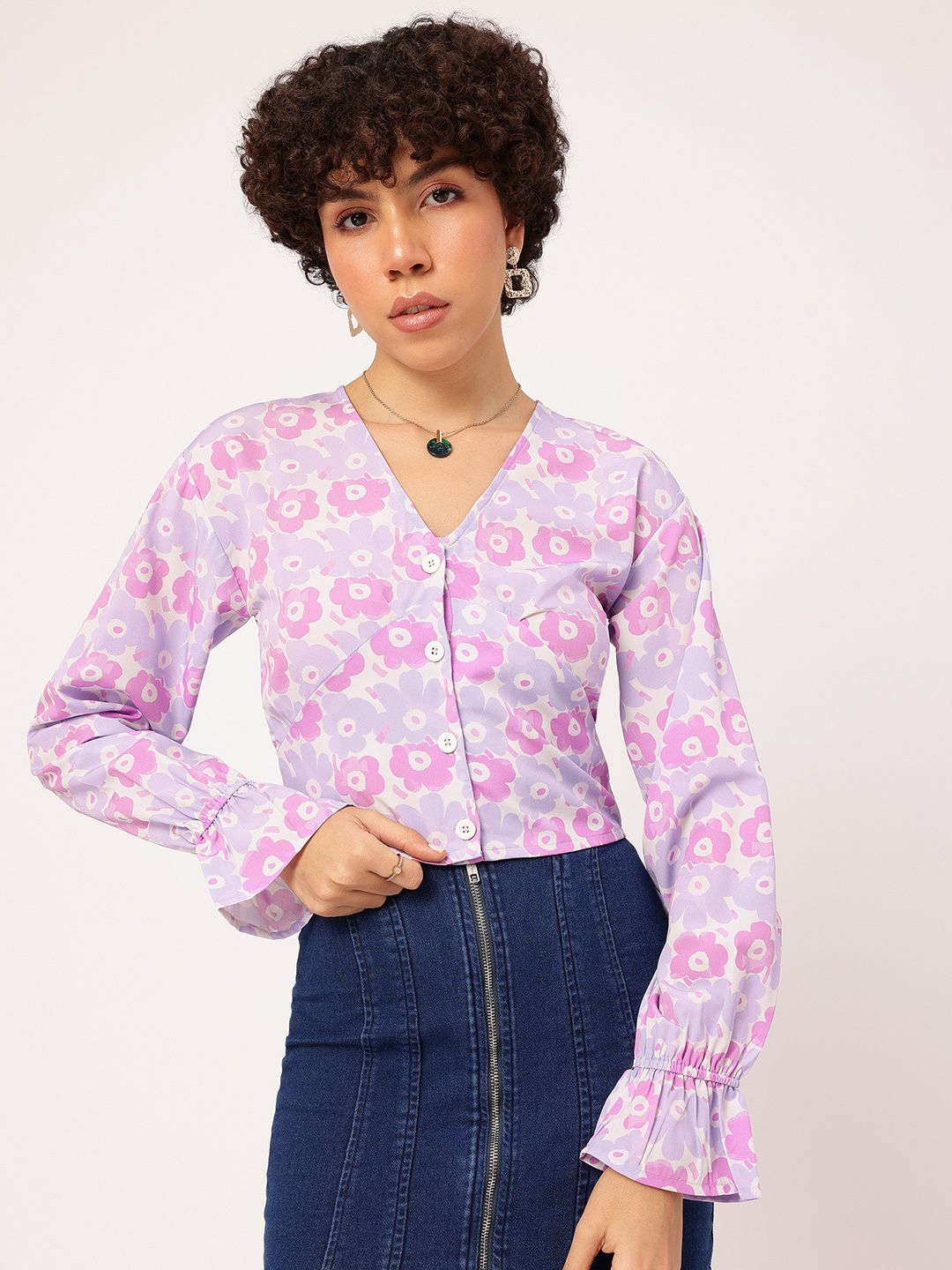 DressBerry Petal Power Floral Printed Shirt Style Top