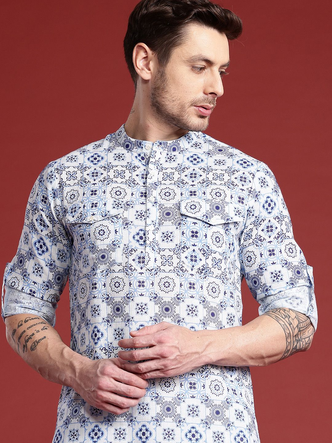 Anouk Band Collar Ethnic Motifs Printed Kurta