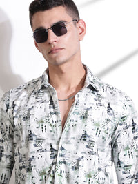 Thomas Scott Men Classic Slim Fit Spread Collar Abstract Printed Casual Shirt