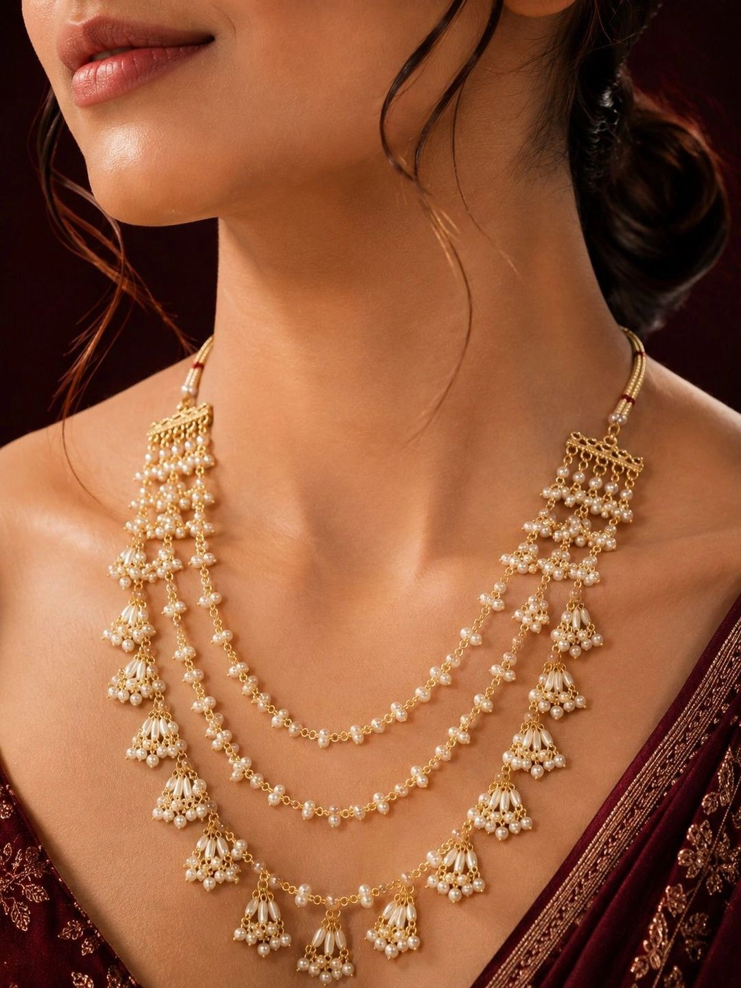 PANASH Gold-Plated Artificial Stones Beaded Statement Necklace