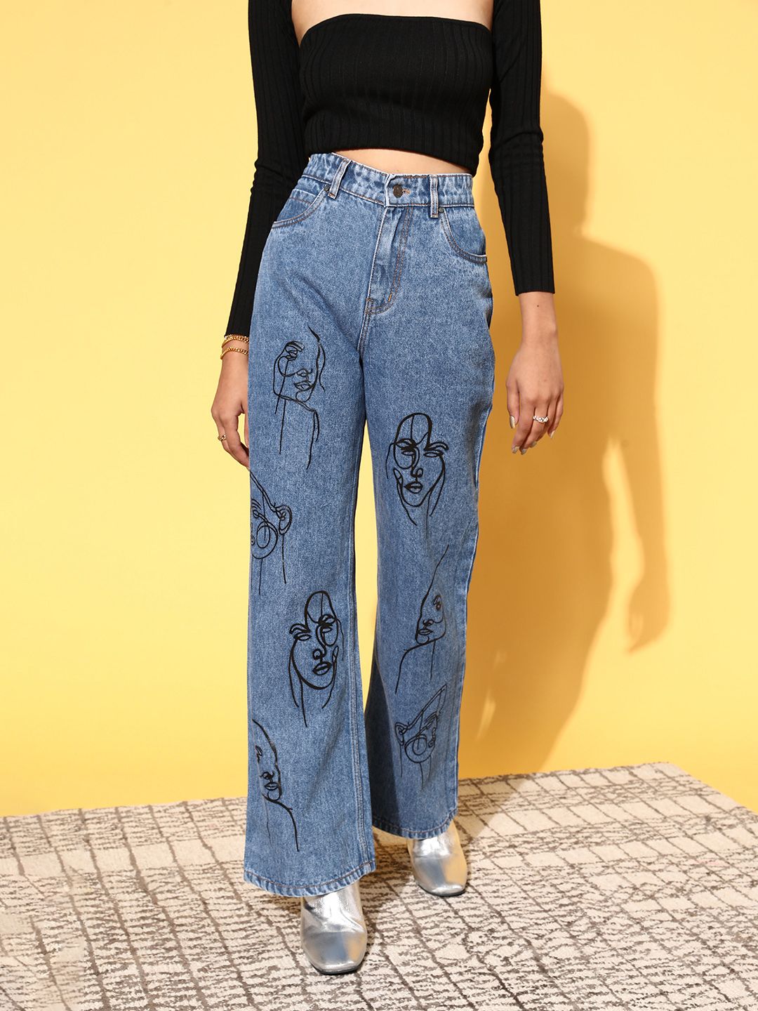 SASSAFRAS Women Blue High-Rise Straight Fit Stretchable Jeans