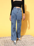 SASSAFRAS Women Blue High-Rise Straight Fit Stretchable Jeans