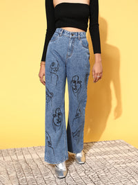 SASSAFRAS Women Blue High-Rise Straight Fit Stretchable Jeans