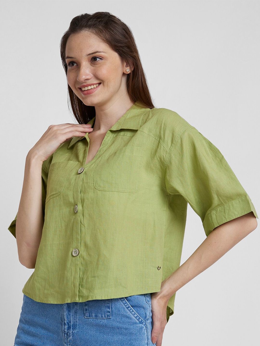 SPYKAR Classic Boxy Fit Opaque Linen Casual Shirt