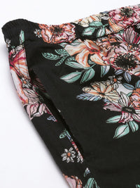 SANSKRUTIHOMES Women Black Pure Cotton Floral Print Pyjama Set
