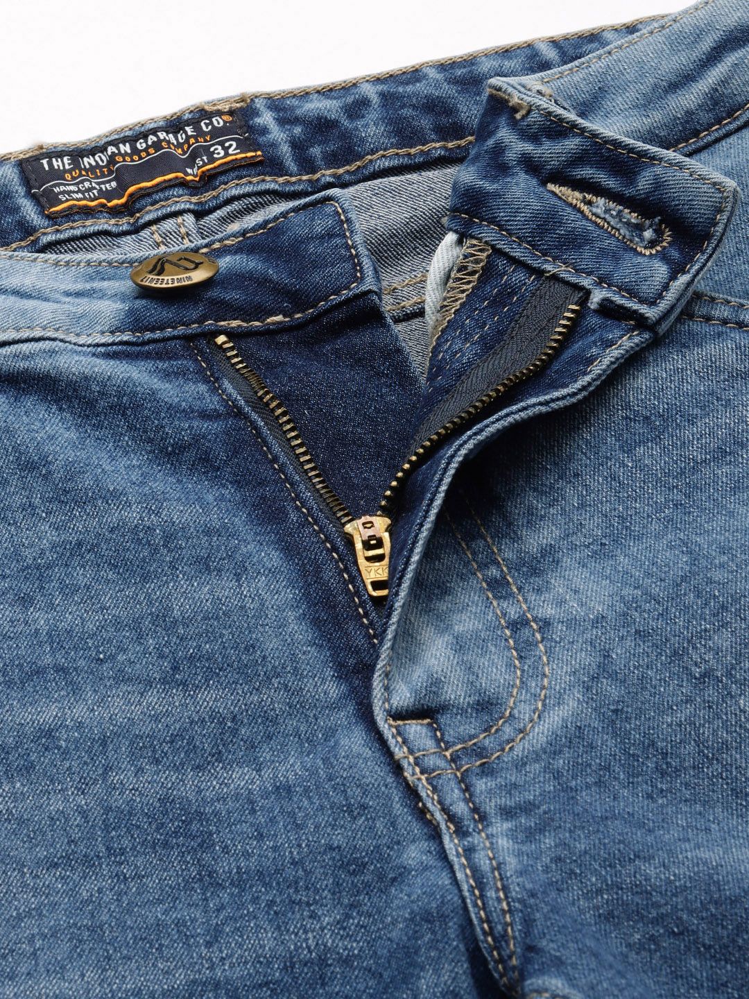 The Indian Garage Co Men Carrot Fit Low Distress Light Fade Stretchable Jeans