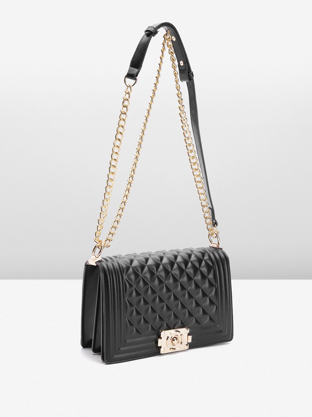 Lino Perros Geometric Textured Structured Shoulder Bag with Quilted Detail