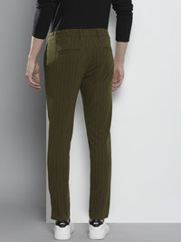 The Indian Garage Co Men Olive Green Striped Slim Fit Chinos Trousers