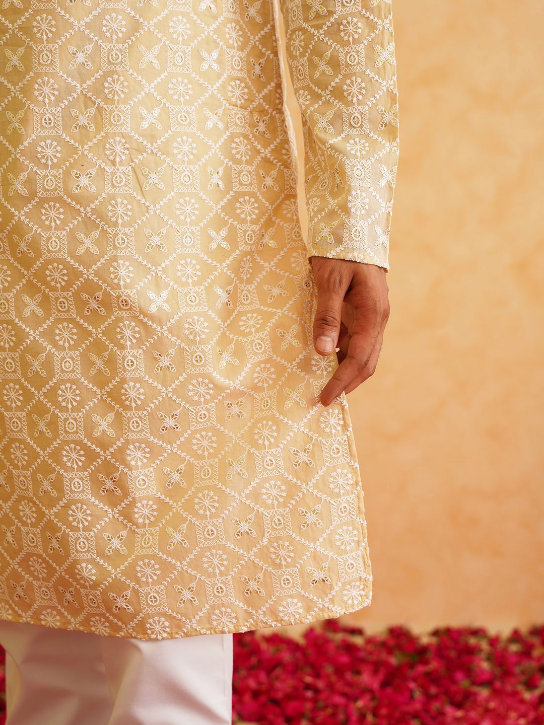 SOJANYA Ethnic Motifs Embroidered Regular Thread Work Pure Cotton Kurta with Churidar