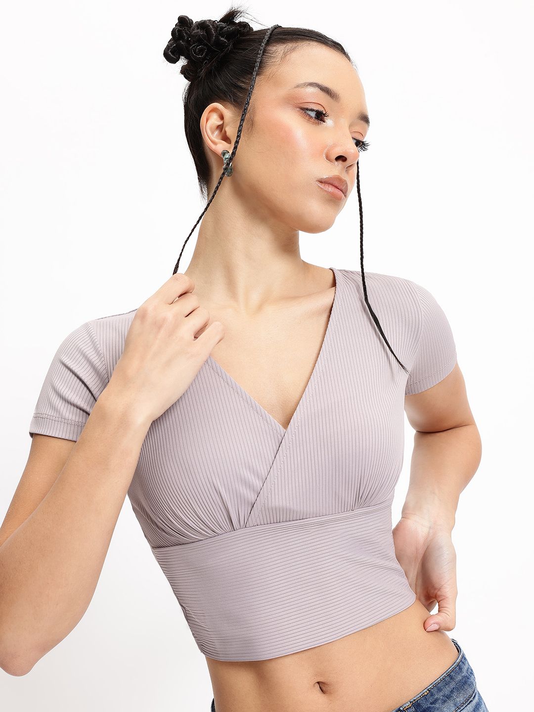 DressBerry Cozy Contour Wrap Style Ribbed Crop Top