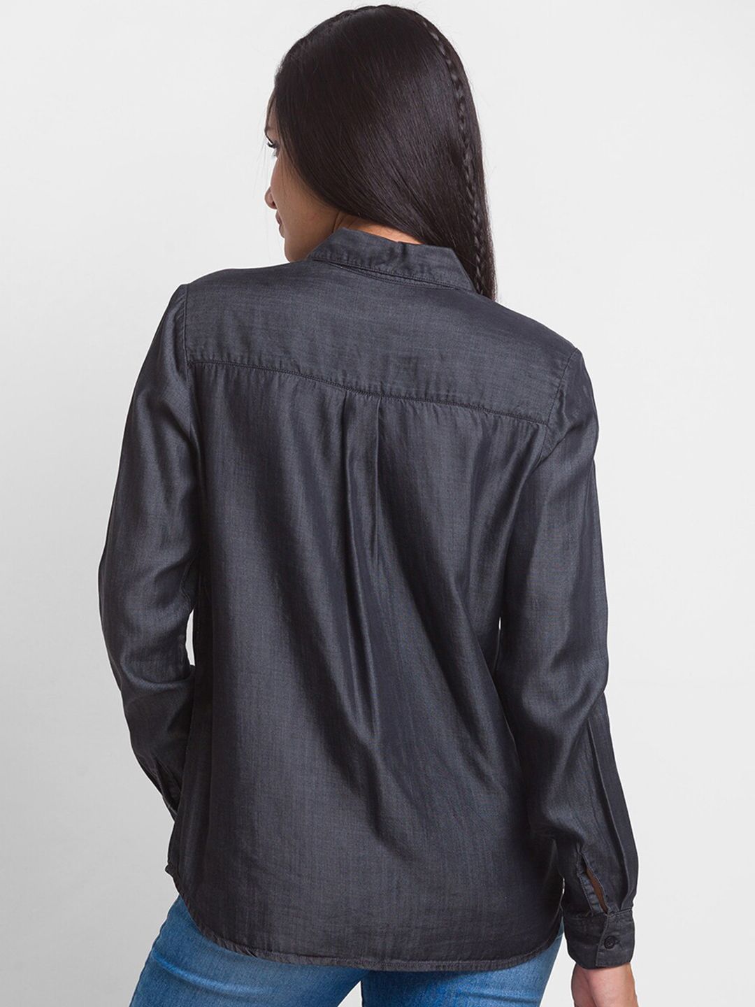 SPYKAR Women Black Satin Casual Shirt