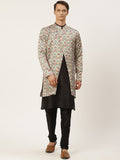 SOJANYA Men Black Kurta with Churidar & Jacket