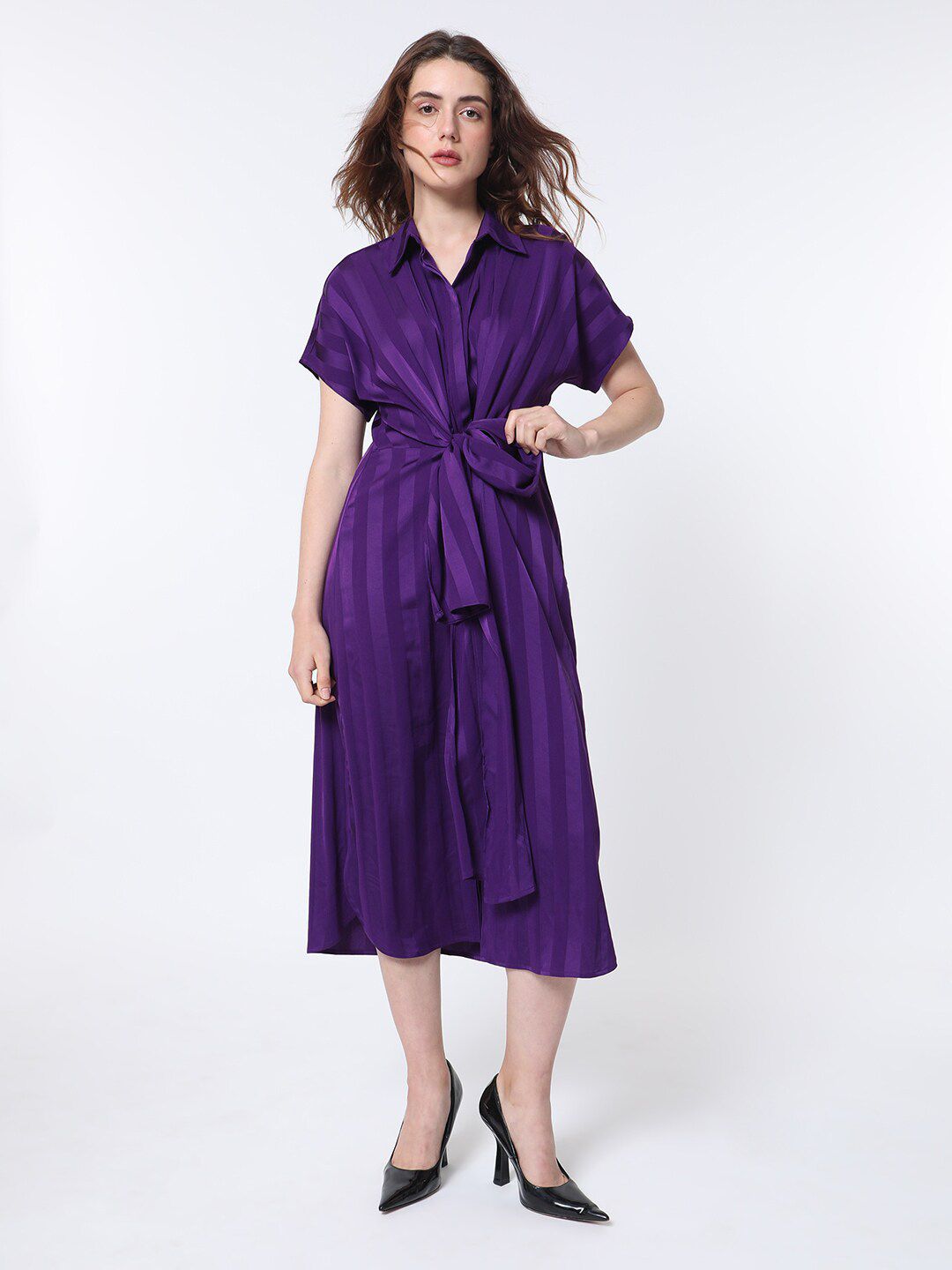 RAREISM Striped A-Line Midi Dress