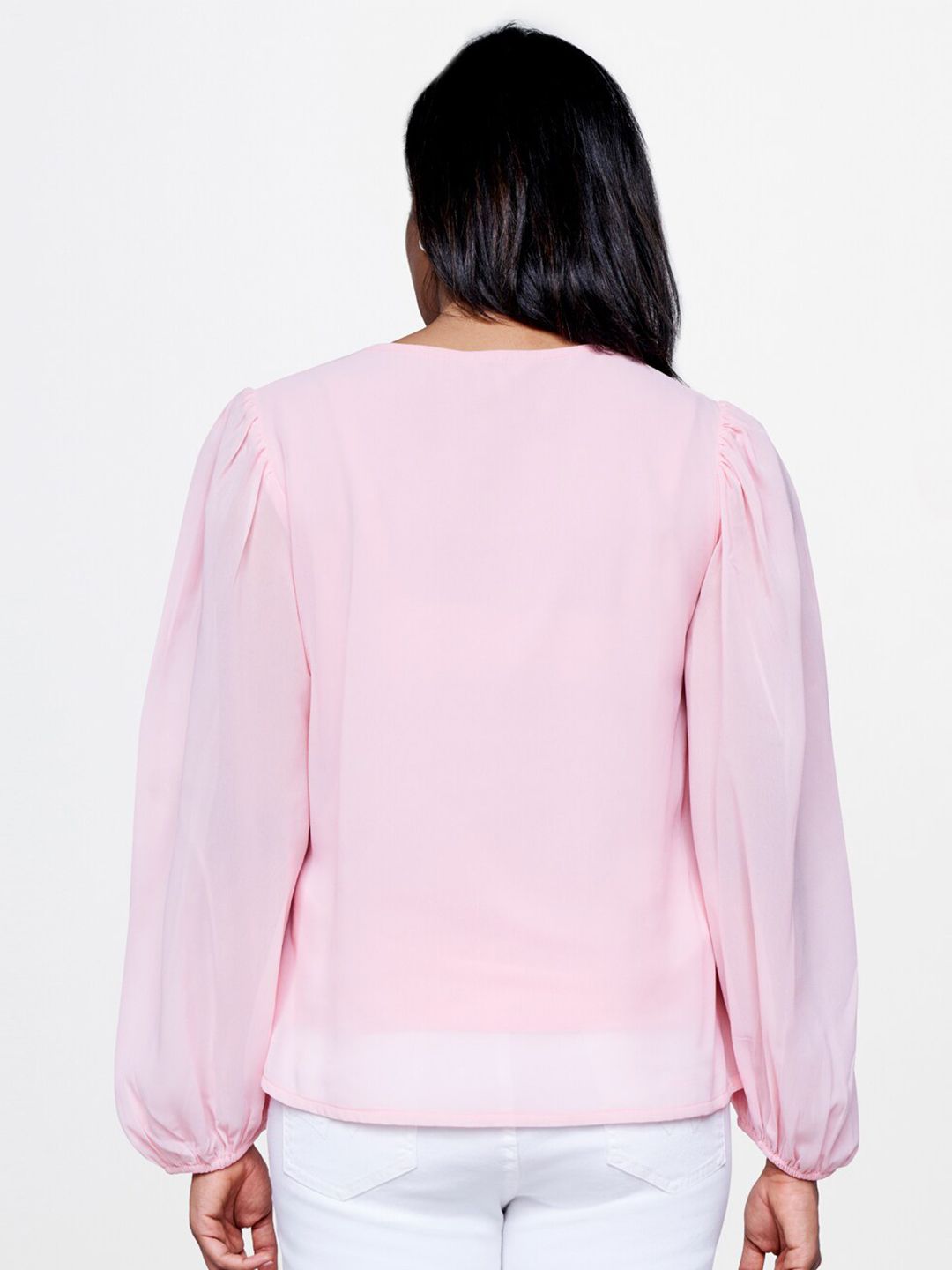 AND V-Neck Puffed Sleeves Top