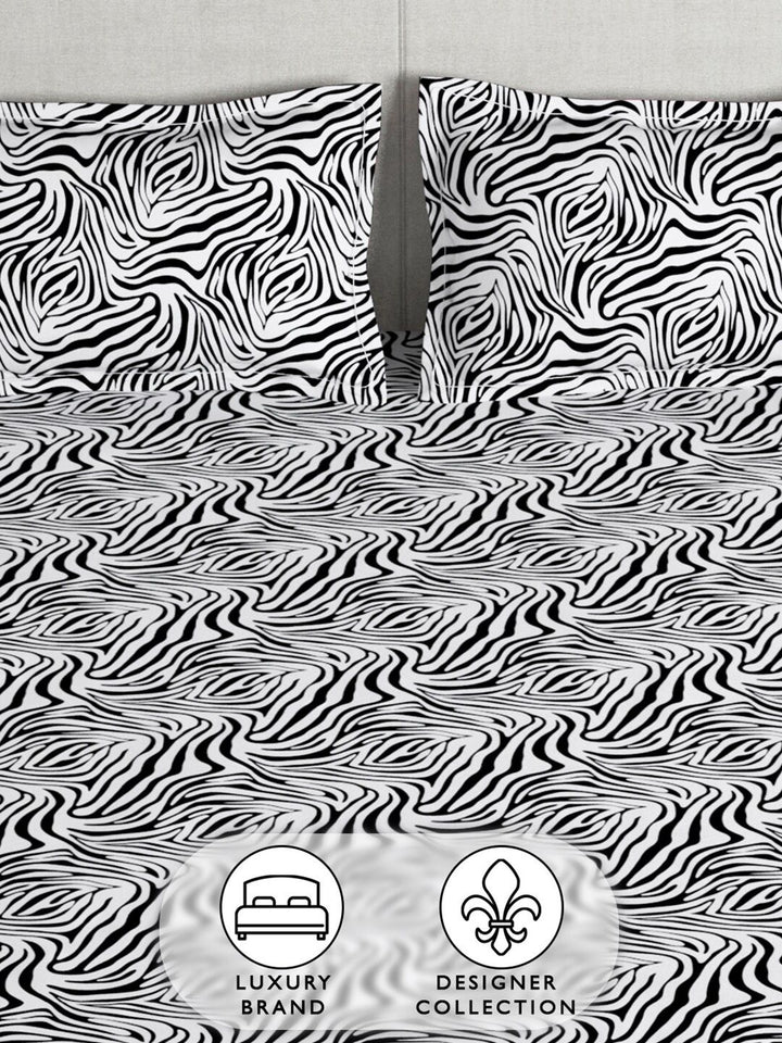 Story@home Black & White 180 TC Queen Bedsheet with 2 Pillow Covers