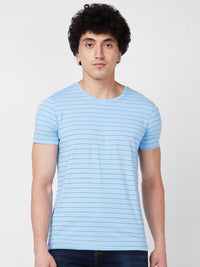 SPYKAR Round Neck Short Sleeves Striped Slim Fit Cotton T-shirt