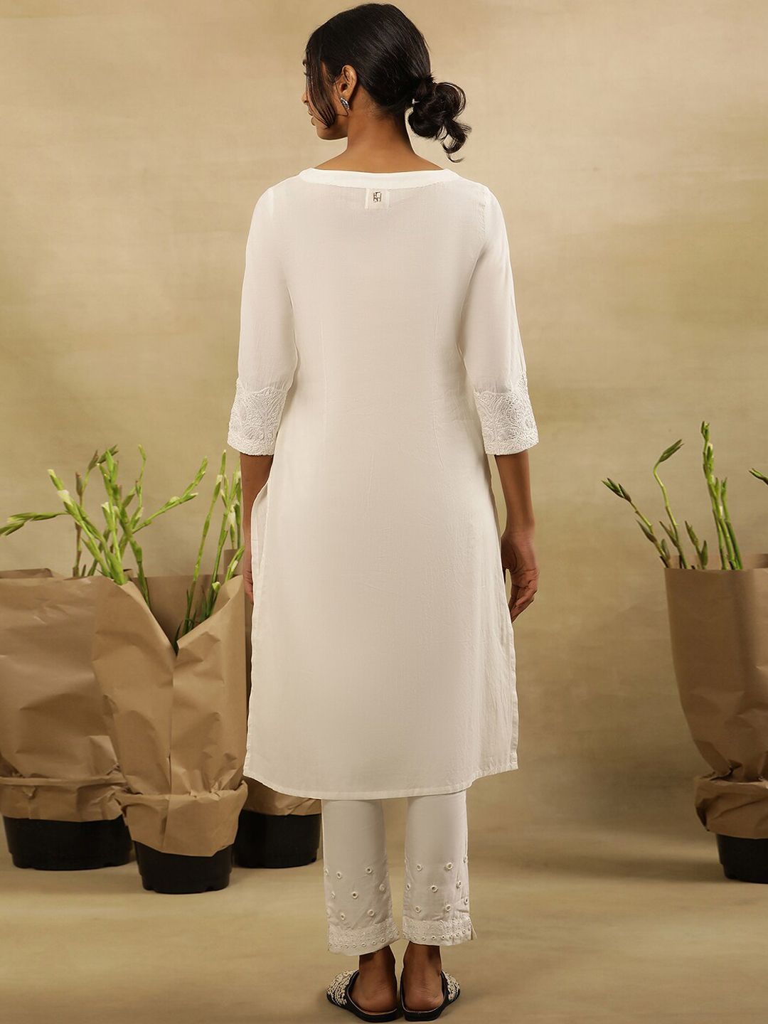 W Embellished Sequinned Pure Cotton Straight Kurta