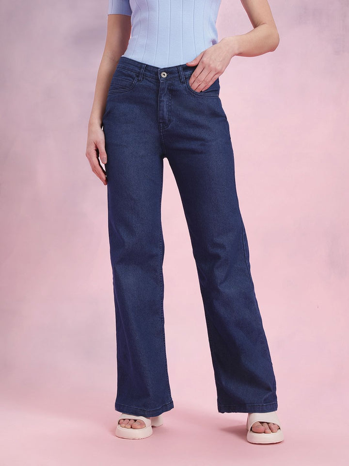 DressBerry Women Wide Leg High-Rise Stretchable Jeans