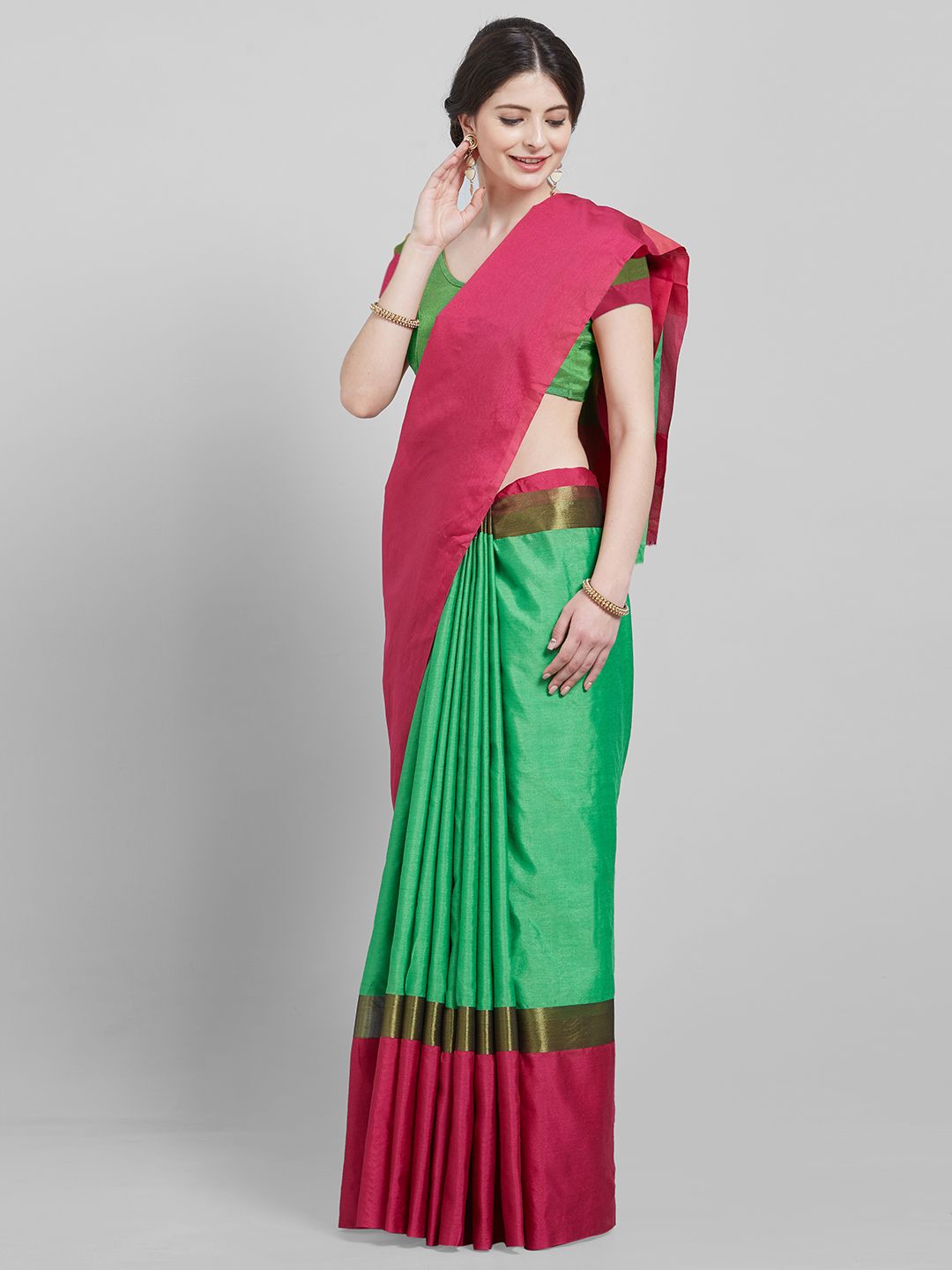 Saree mall Green & Pink Art Silk Colourblocked Saree