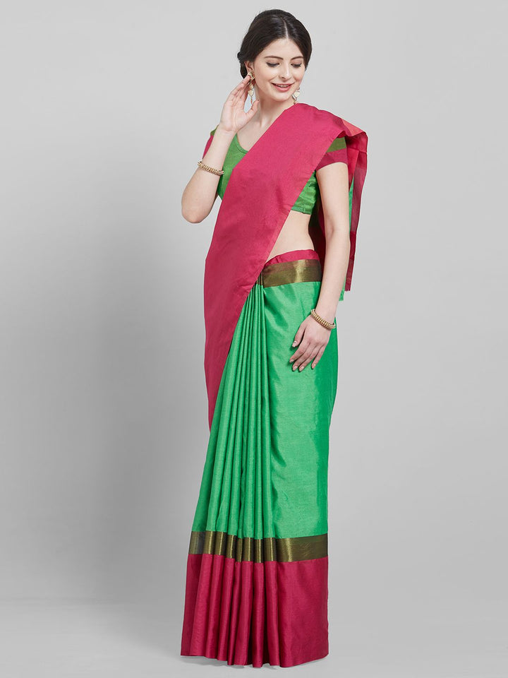 Saree mall Green & Pink Art Silk Colourblocked Saree