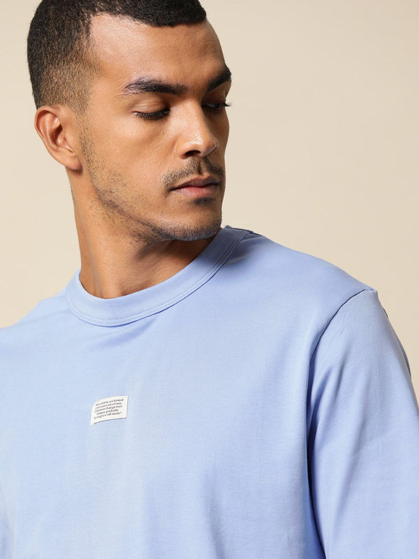 Mr Bowerbird Men Blue Pure Cotton Philosophy Crew Neck Oversized Pure Cotton T-shirt